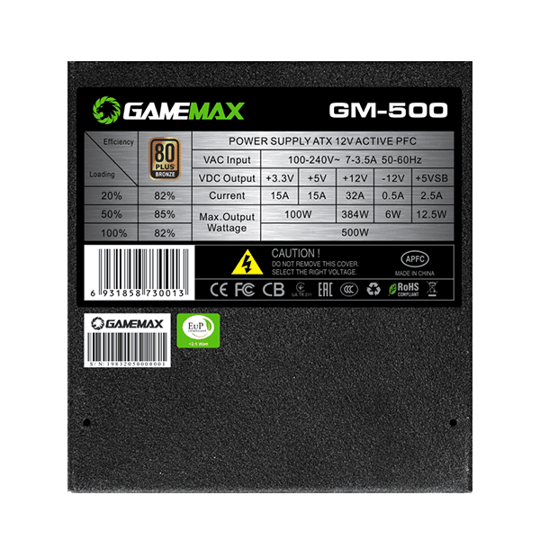 GAMEMAX GM500 POWER SUPPLY 500W  BRONZE | GM-GM500-BR